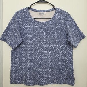 L.L. Bean Navy and White Dotted Blouse